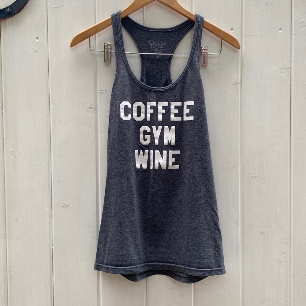Racerback Graphic Tank Coffee Gym Wine workout tank top gray medium athleisure